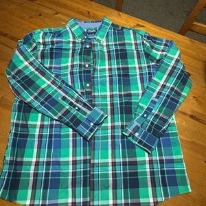 Chaps Green and Blue Casual Button Down Shirt
